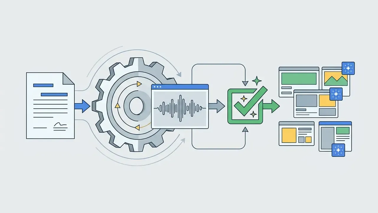 Document feeding into a gear and processor that validates media content for Runway AI label compliance