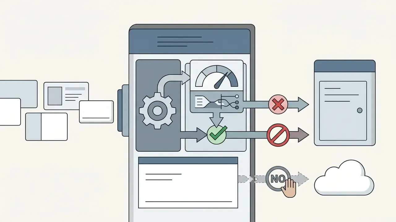 Smartphone app scanning documents and blocking data transmission to external servers and cloud storage