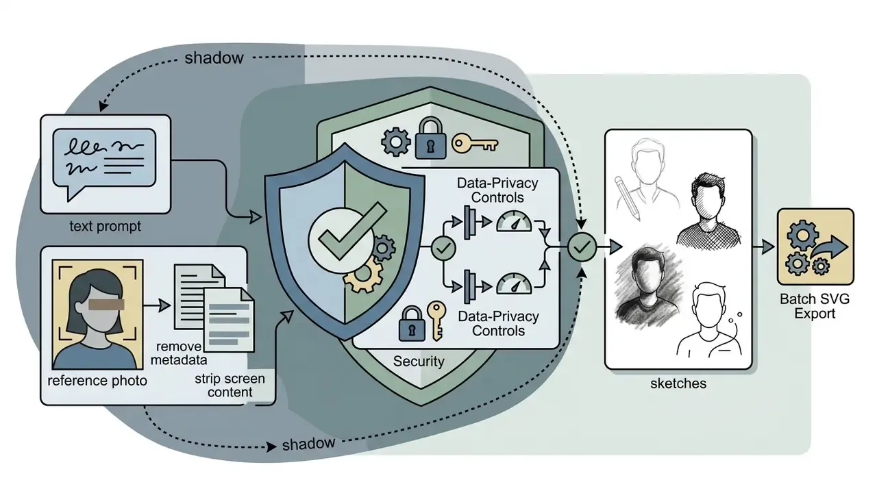 Data inputs passing through a security shield with privacy controls to generate anonymized sketches