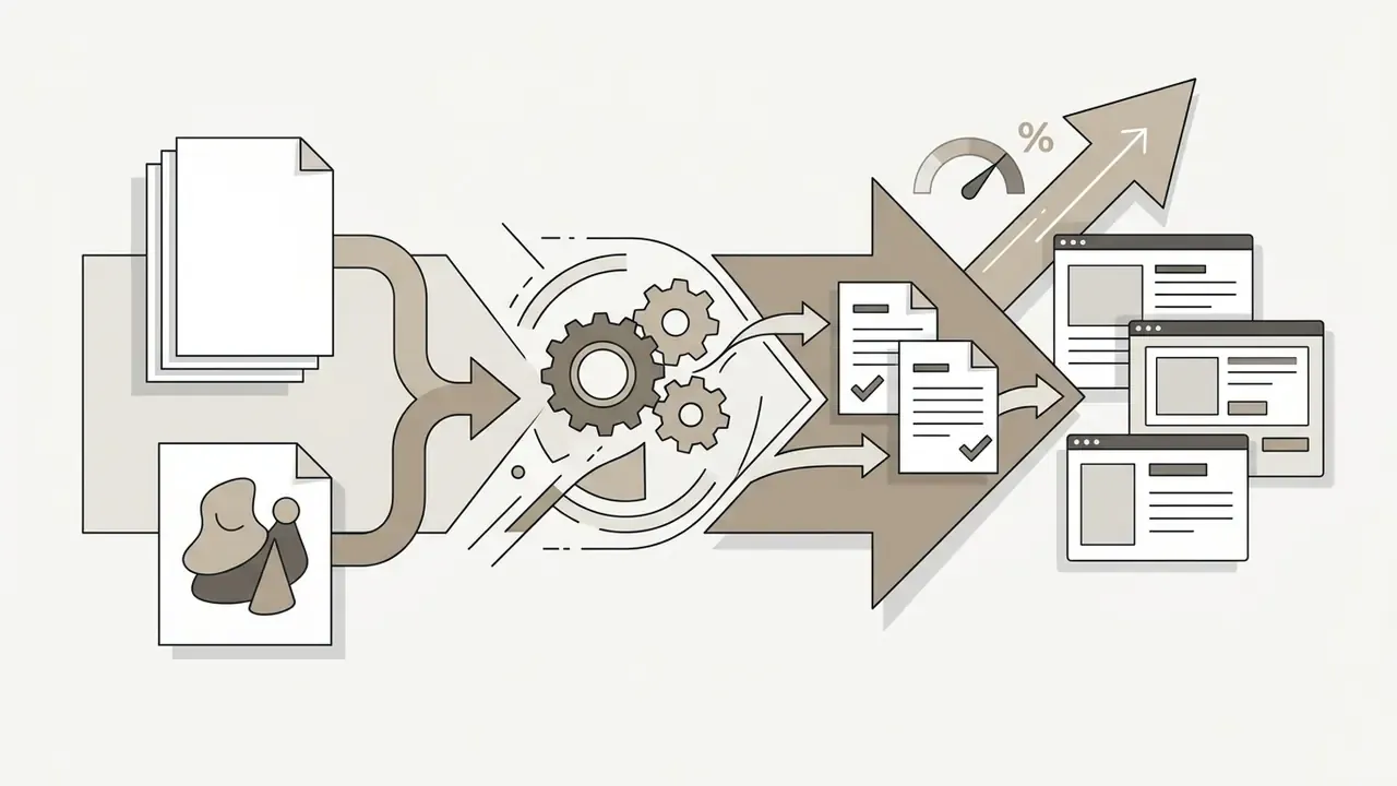 Documents and images passing through a gear mechanism to create web content that trends upward