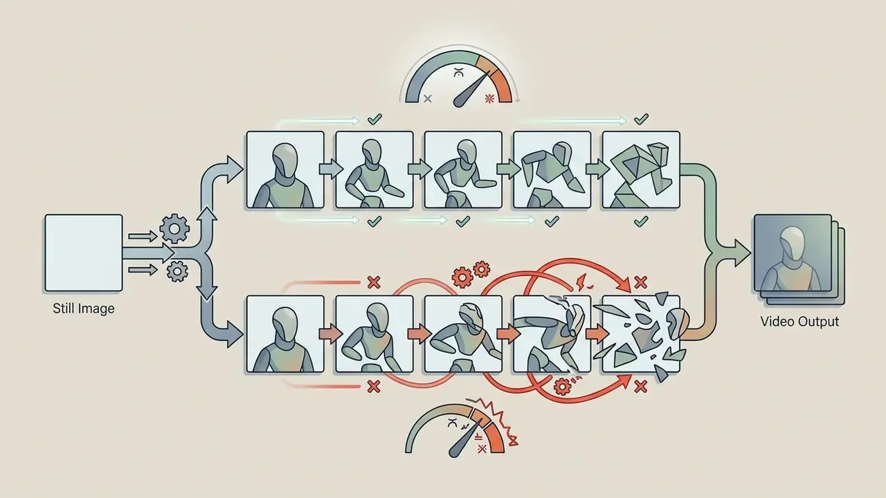 Comparison of stable and unstable motion scale settings during the animation of a still image