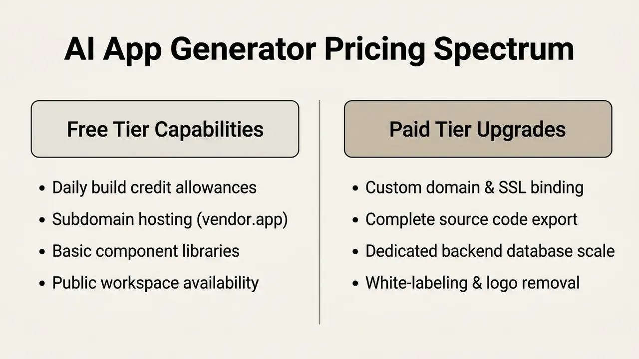 Comparison table listing features for free and paid software subscription tiers