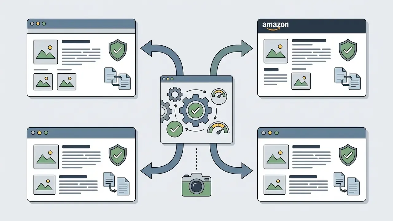 Central processing hub distributing standardized product content and imagery to four different web storefronts