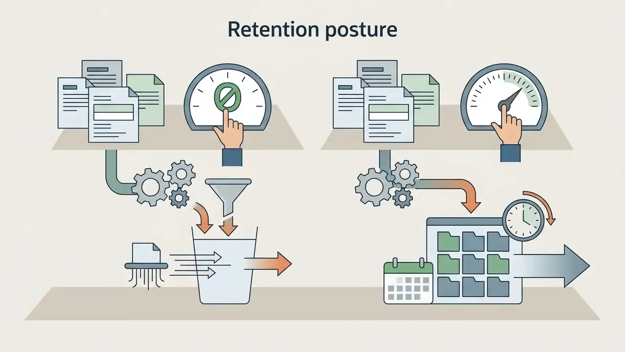 Comparison of data deletion versus storage workflows involving document shredding and timed archiving