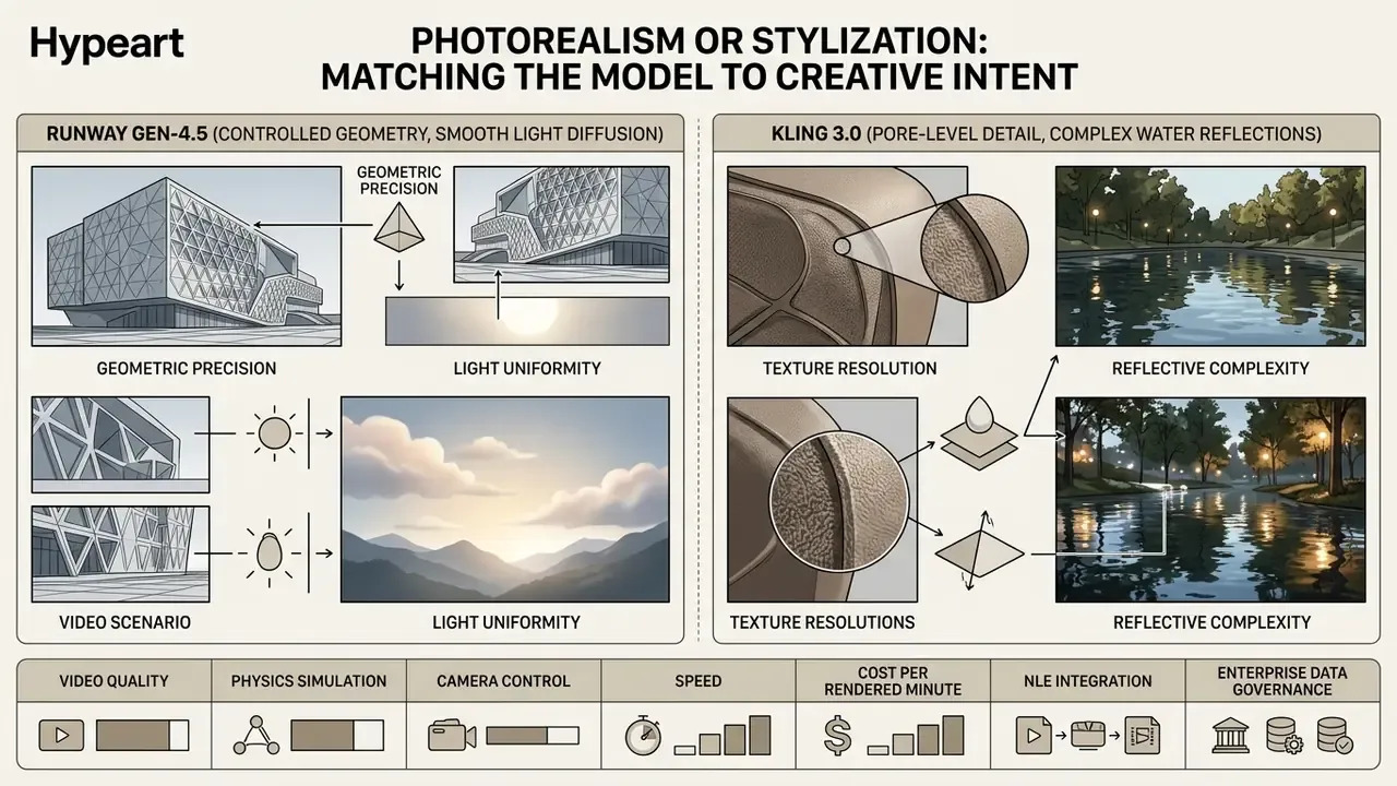 Visual breakdown of Runway vs Kling showing geometric precision versus texture and reflection detail