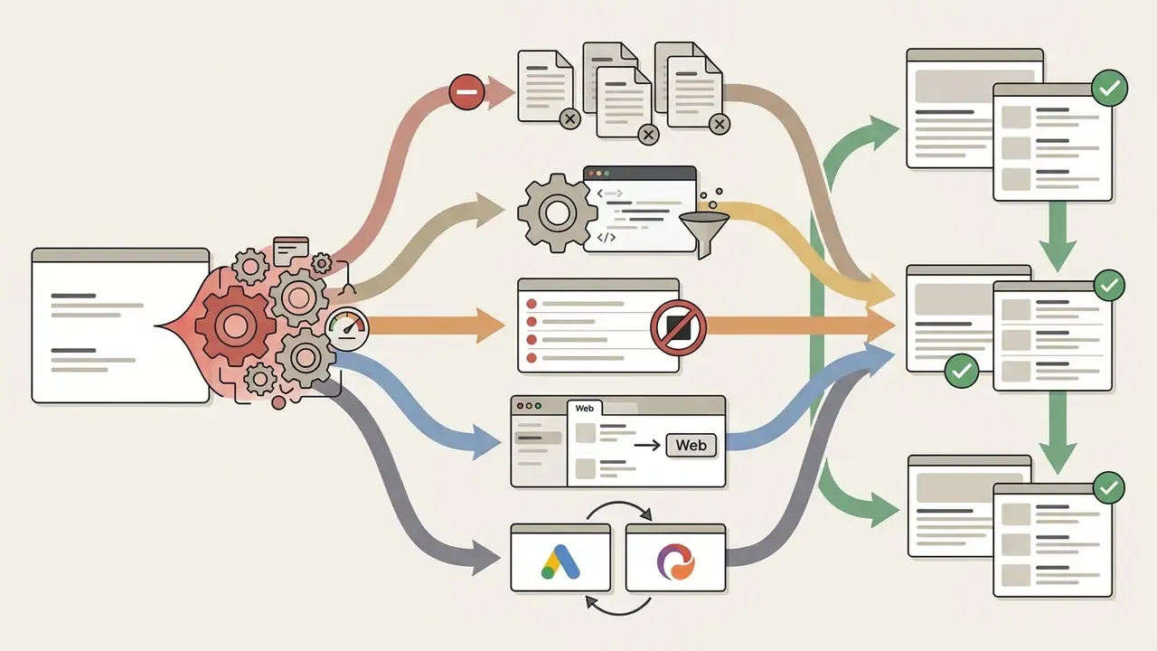 Browser data passing through gears and various filter icons to produce refined search results