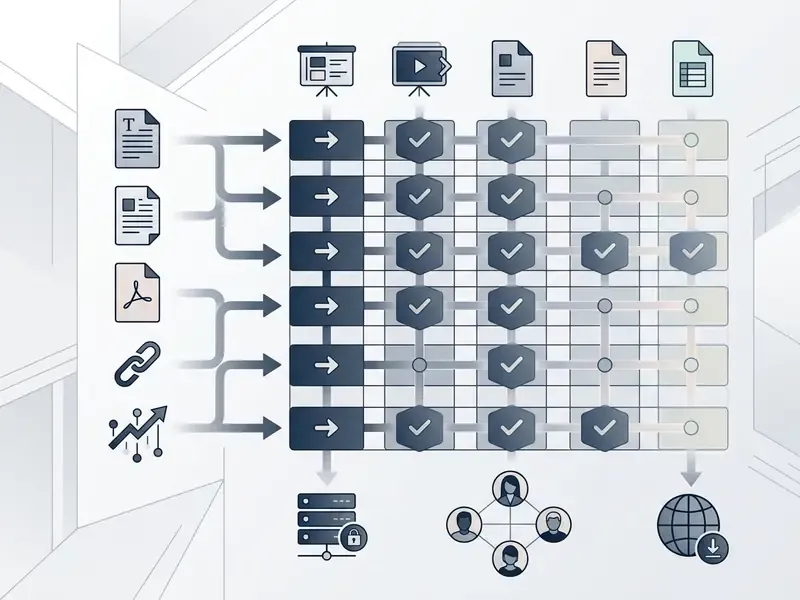 Matrix showing compatibility between various file inputs and multiple presentation export formats
