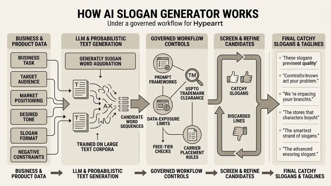 Flowchart detailing the stages of an AI slogan generator from data input to final candidate refinement