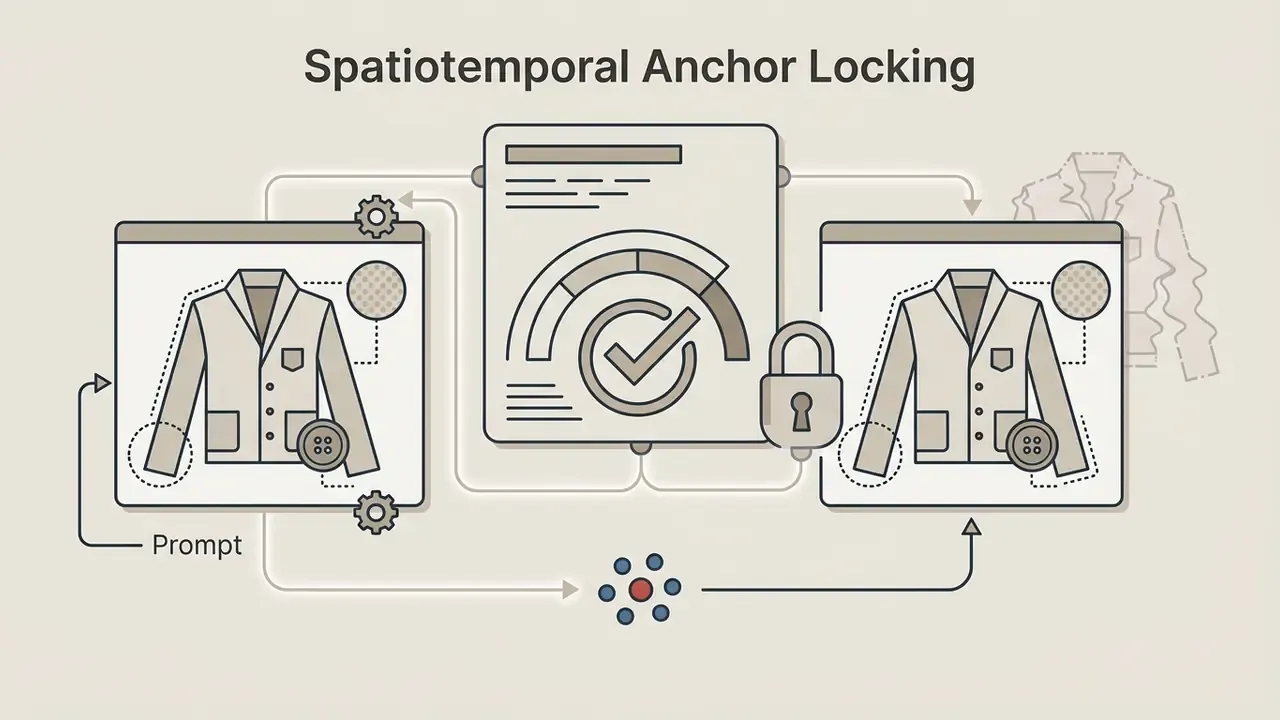 Visual representation of a garment anchor process using a locked central module to maintain consistency