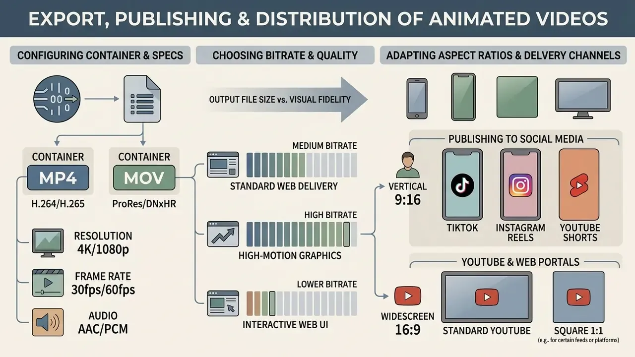 Steps for configuring file containers, bitrate quality, and aspect ratios for social media distribution
