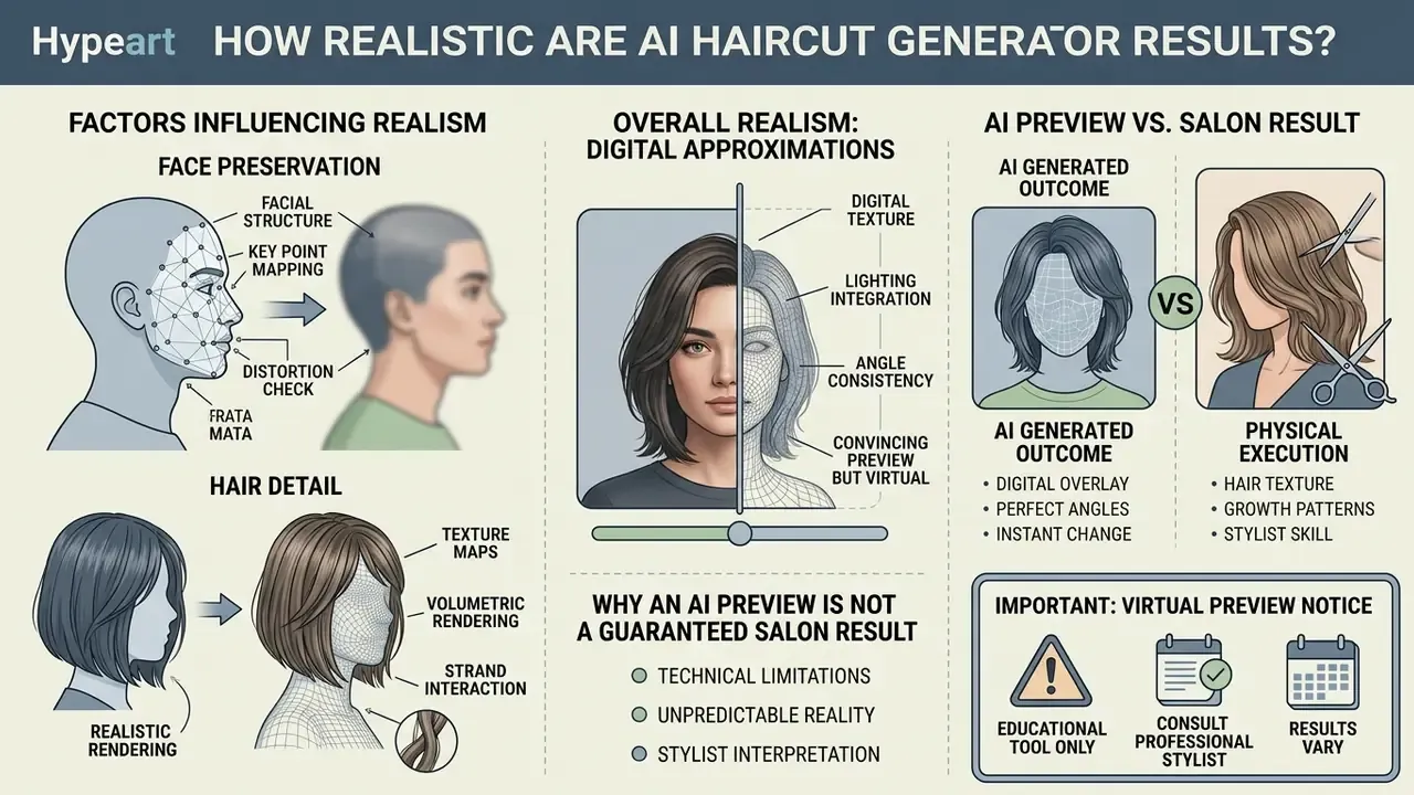 Comparison diagram showing how digital hair rendering differs from physical salon results