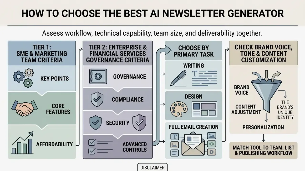 Structured guide outlining criteria for selecting email automation software based on team needs and tasks