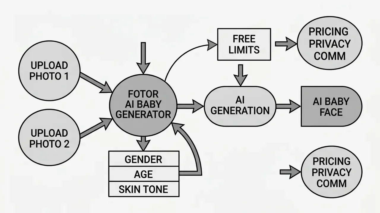 Flowchart showing the sequence of uploading parent photos and selecting traits to create a synthetic face