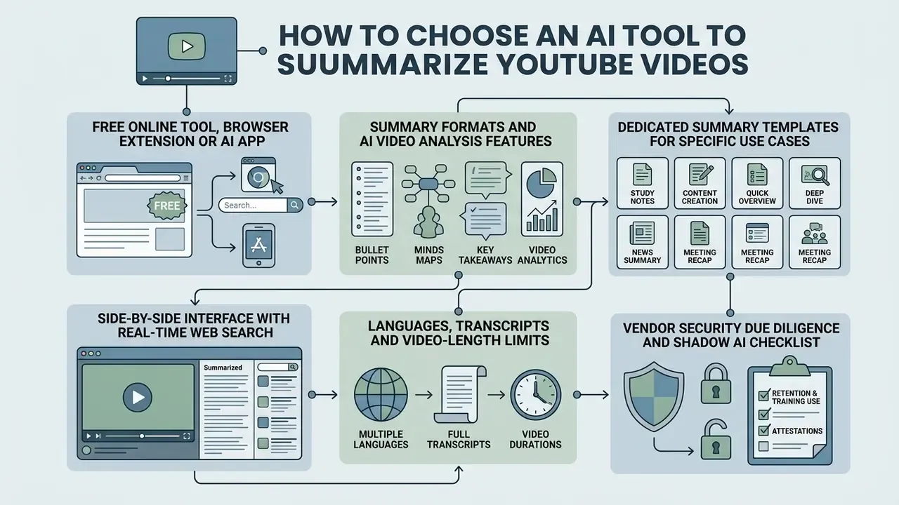 Decision matrix outlining key criteria for selecting software to process and extract video insights