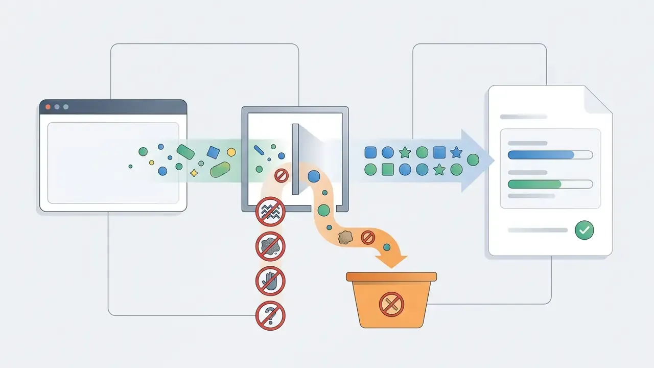 Digital filter removing unwanted elements from a data stream to produce refined and organized output