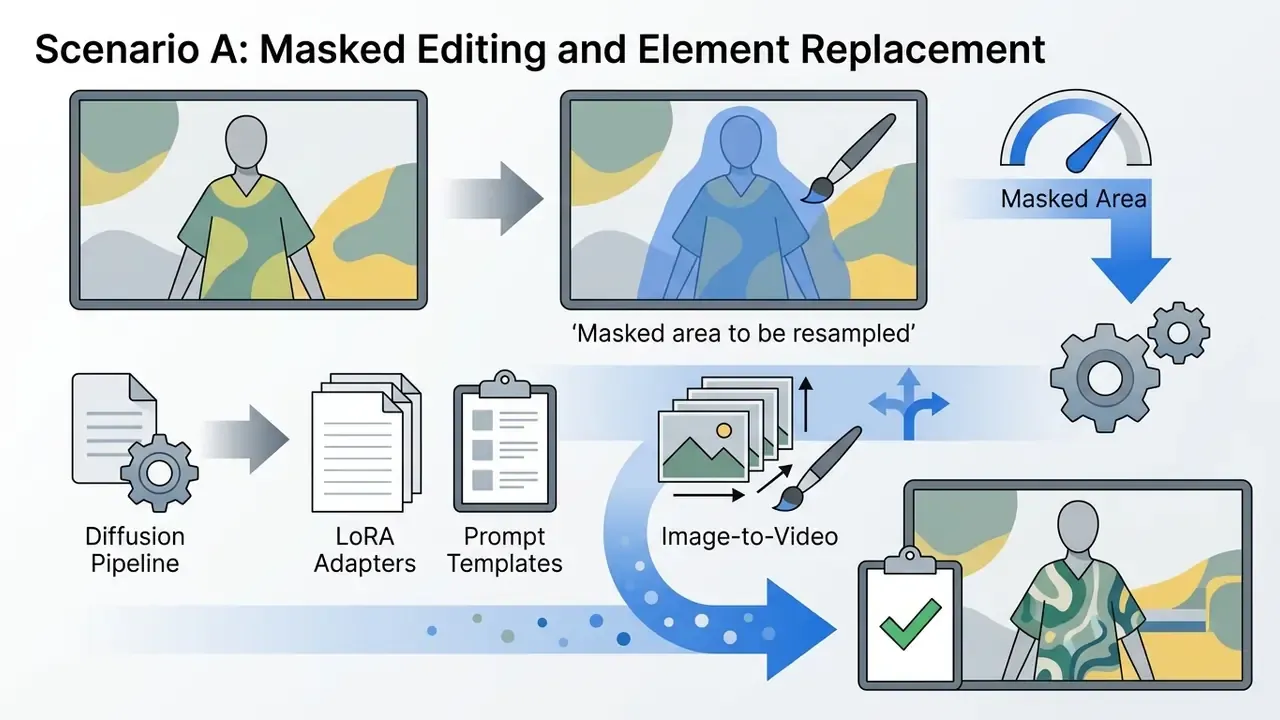Digital workspace showing a brush tool applying a blue mask to an image for targeted generative resampling