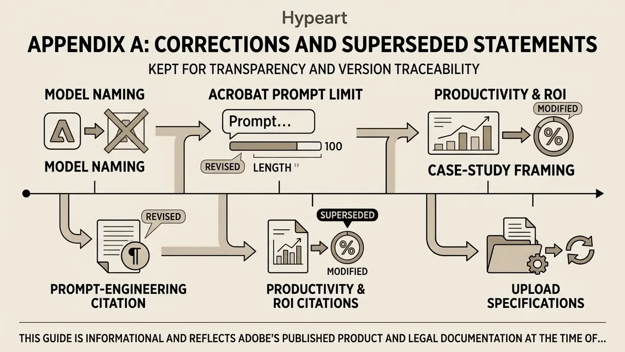 Timeline graphic showing document revisions for model naming, prompt limits, and productivity citations