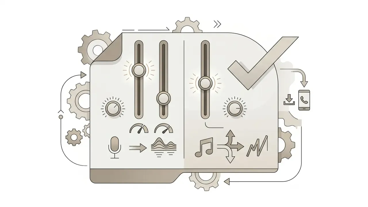 Interface with vertical sliders and knobs for adjusting vocal prominence and musical style variance