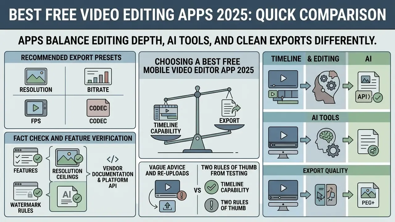 Comparison chart detailing export settings, feature verification, and balancing timeline tools with output