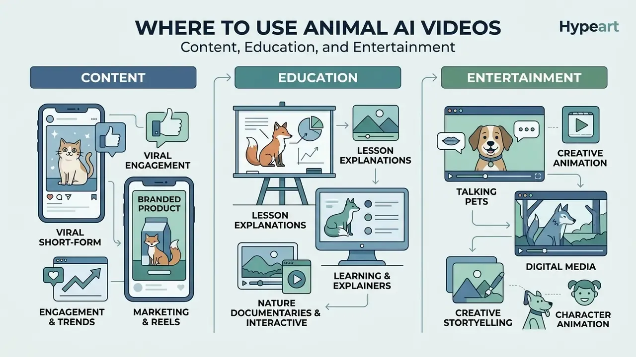 Infographic showing three categories for synthetic media use including content marketing and entertainment
