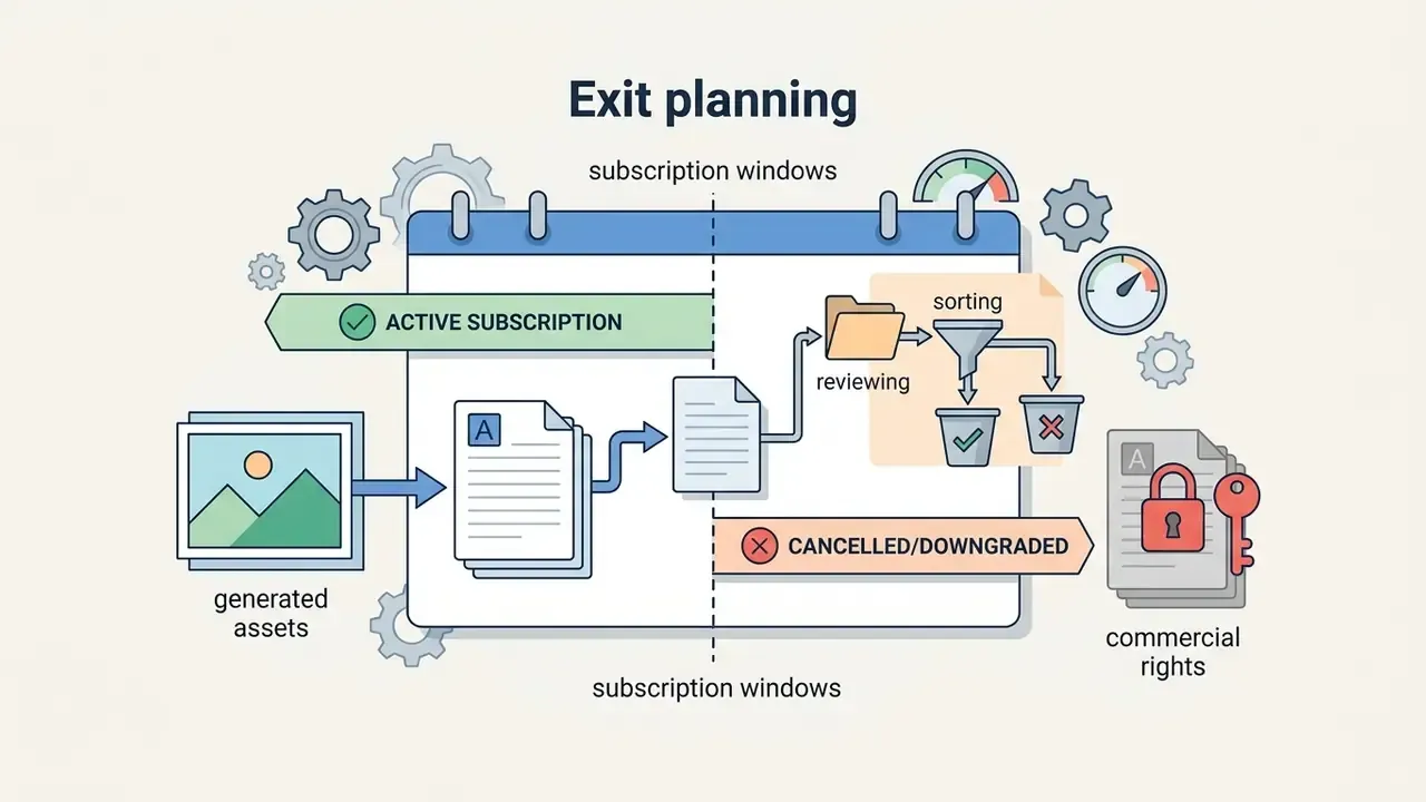 Calendar showing assets moving through review and sorting stages during active and cancelled subscriptions