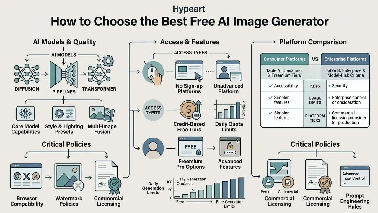 Infographic comparing model capabilities, access features, and licensing policies for software tools