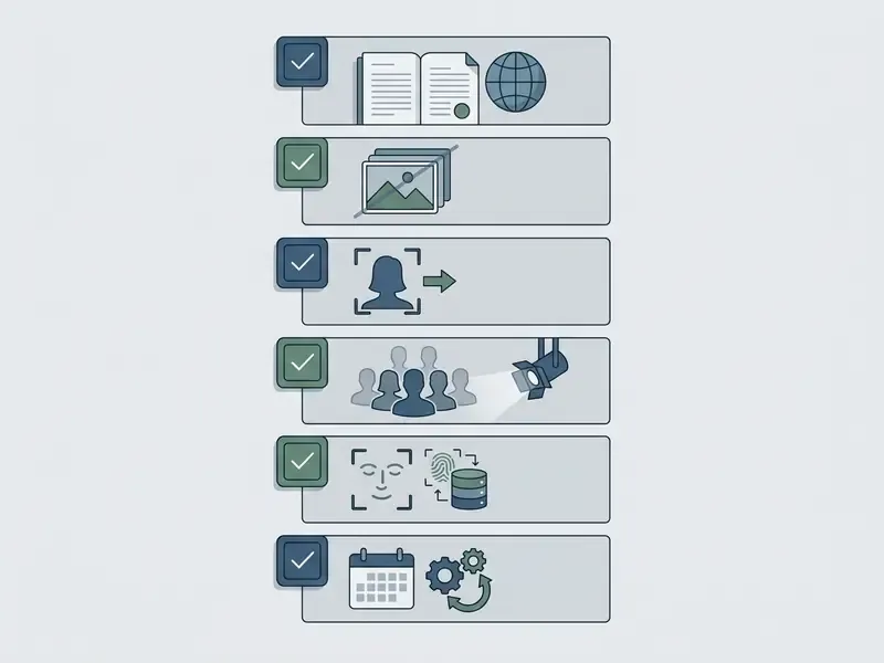 Checklist of six steps for verifying usage terms and data policies for Voilà AI Artist images