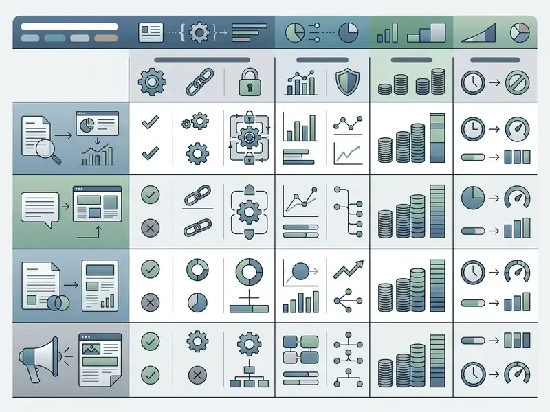 Grid layout comparing input types against features like security, data visualization, and cost tiers