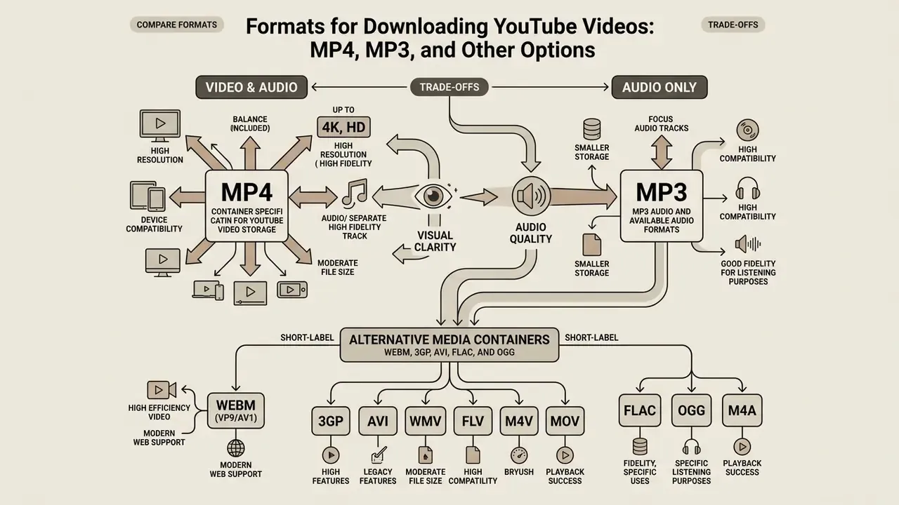 Comparison chart detailing trade-offs between MP4, MP3, and various alternative media container formats