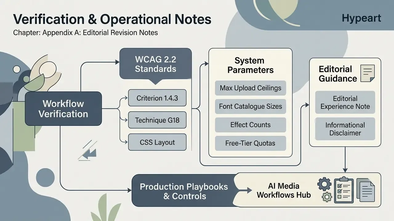 Flowchart connecting WCAG standards, system parameters, and editorial guidance to production workflows