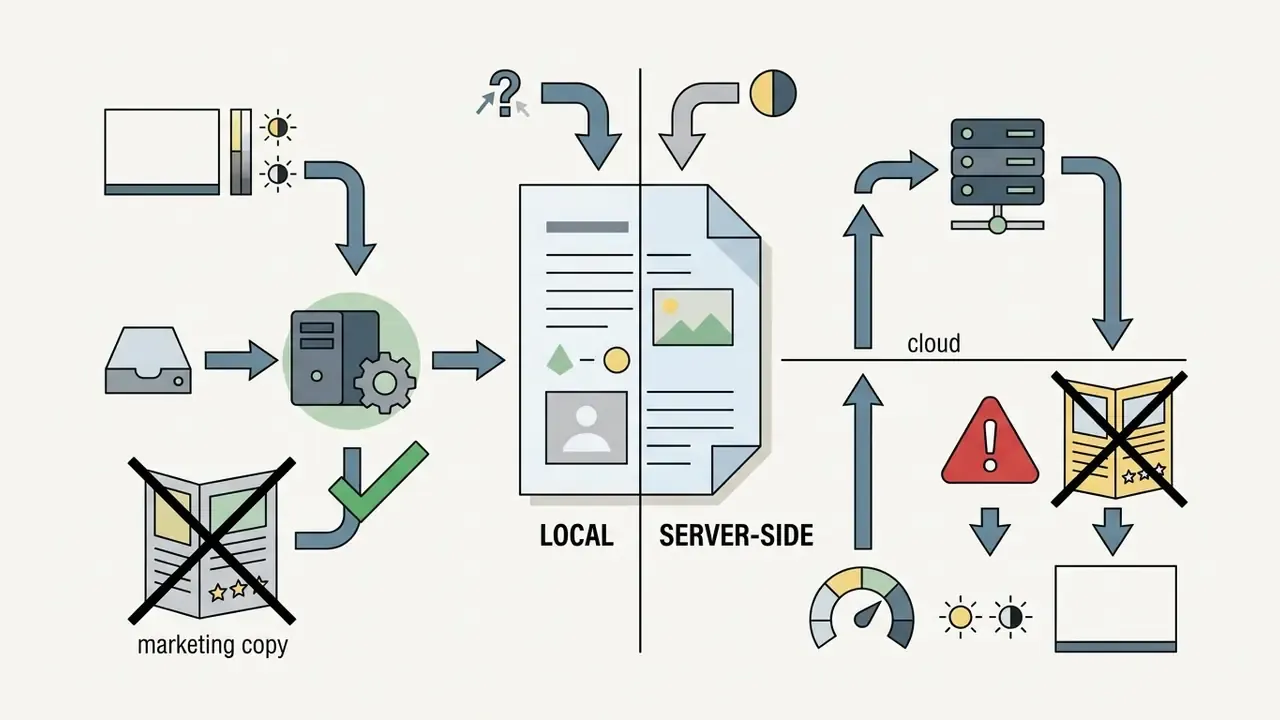 Comparison of local versus server-side data processing paths for digital document editing