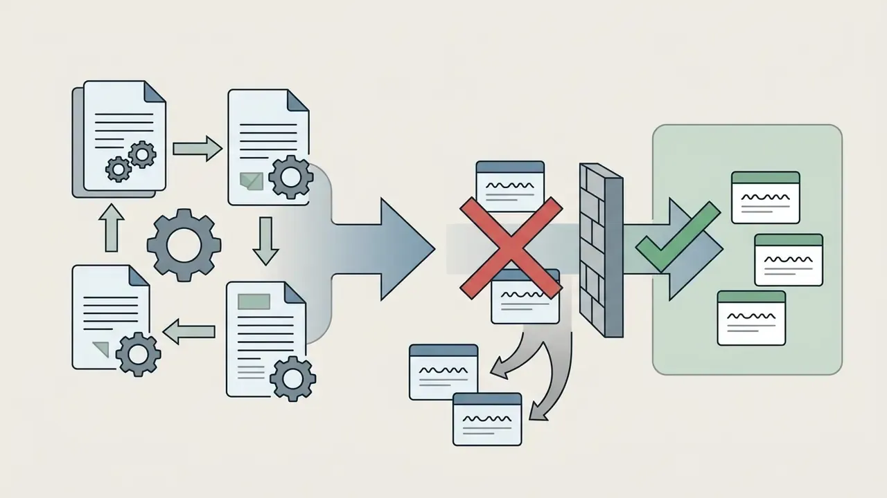 Files circulating through gears before being filtered by a wall to allow only approved web domains