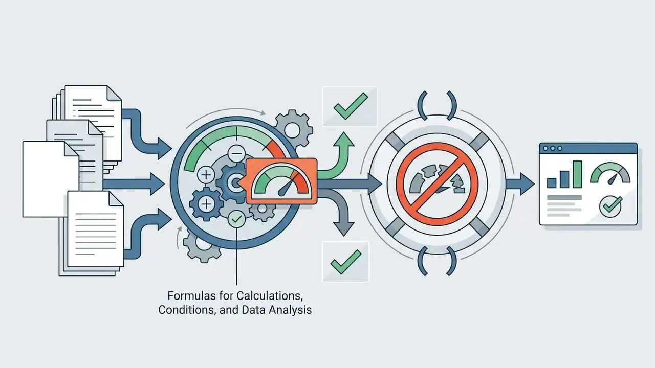 Files feeding into a gear processor that filters error results into a dashboard with status gauges