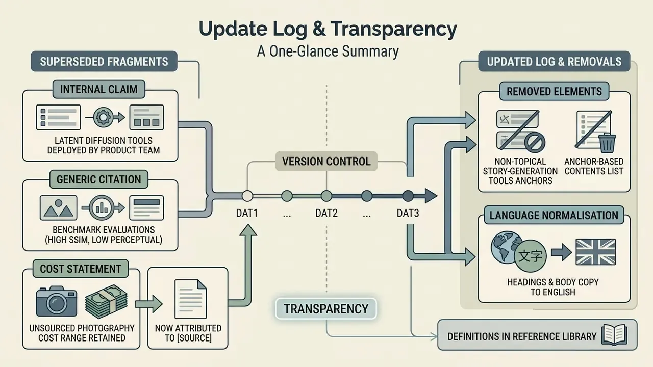 Flowchart tracking version control changes from superseded fragments to updated log and removals