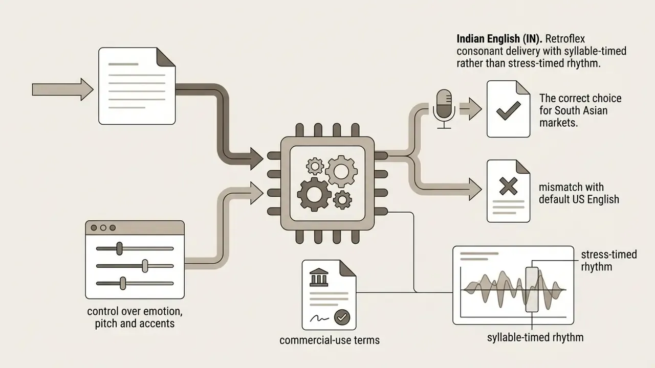 Central processor unit receiving text and accent settings to output speech rhythm and market suitability