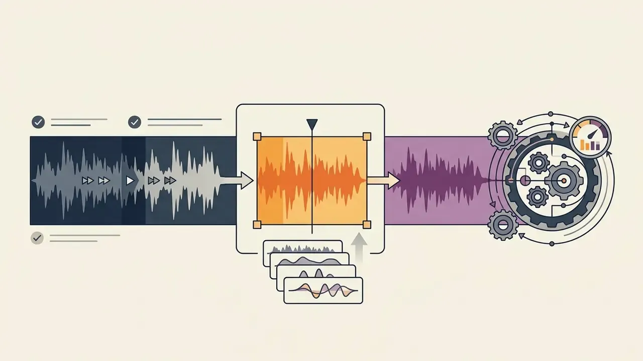 Waveform region being selected and processed through a mechanical gear system for audio regeneration