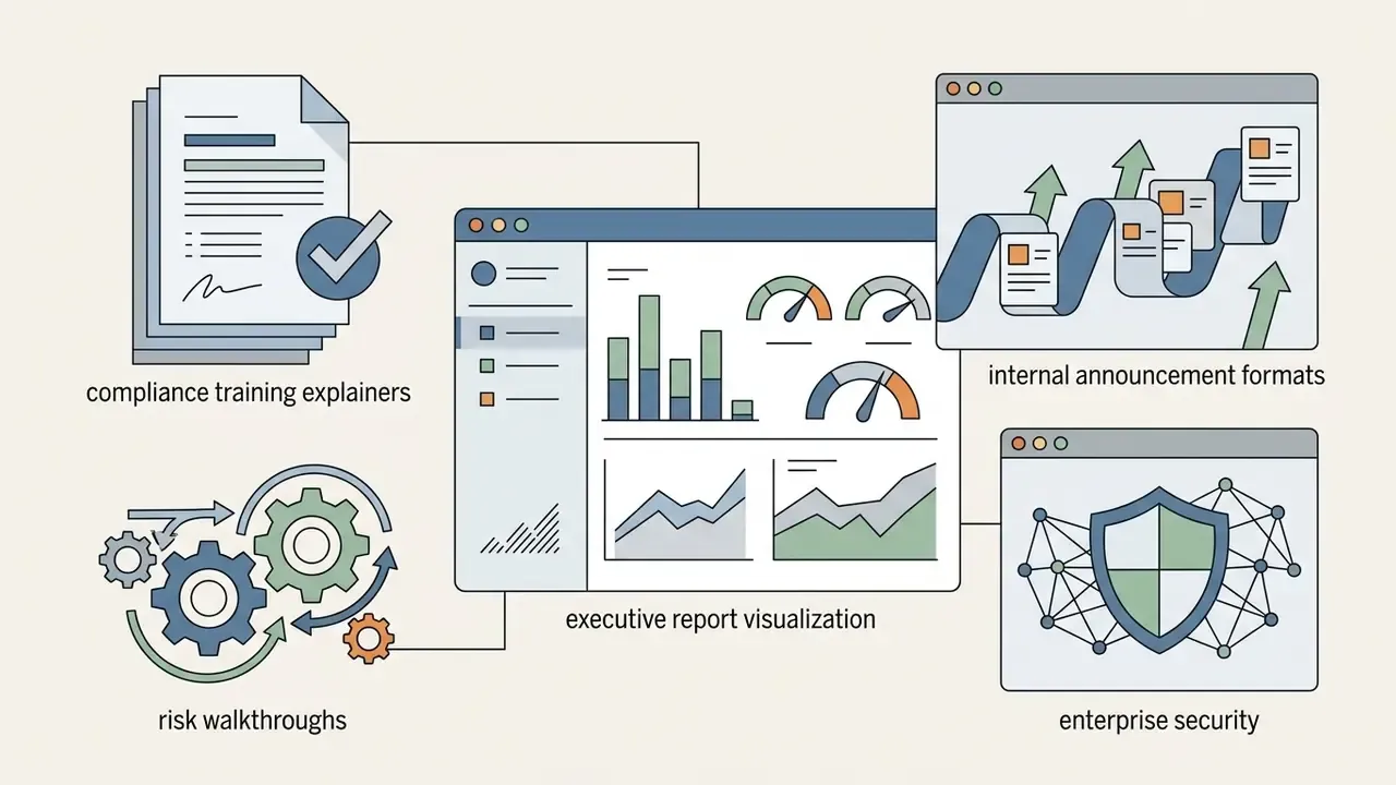 Central dashboard connected to document, gear, announcement, and security icons for business workflows