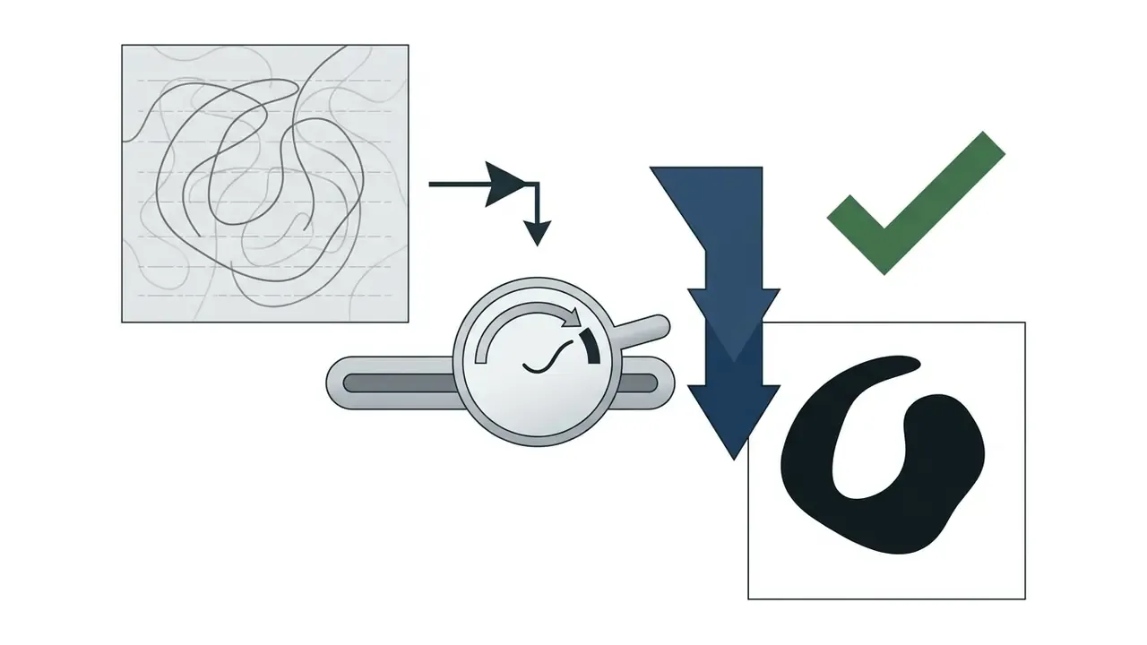 Adjustment dial refining a messy sketch into a clean high contrast graphic for an AI logo generator