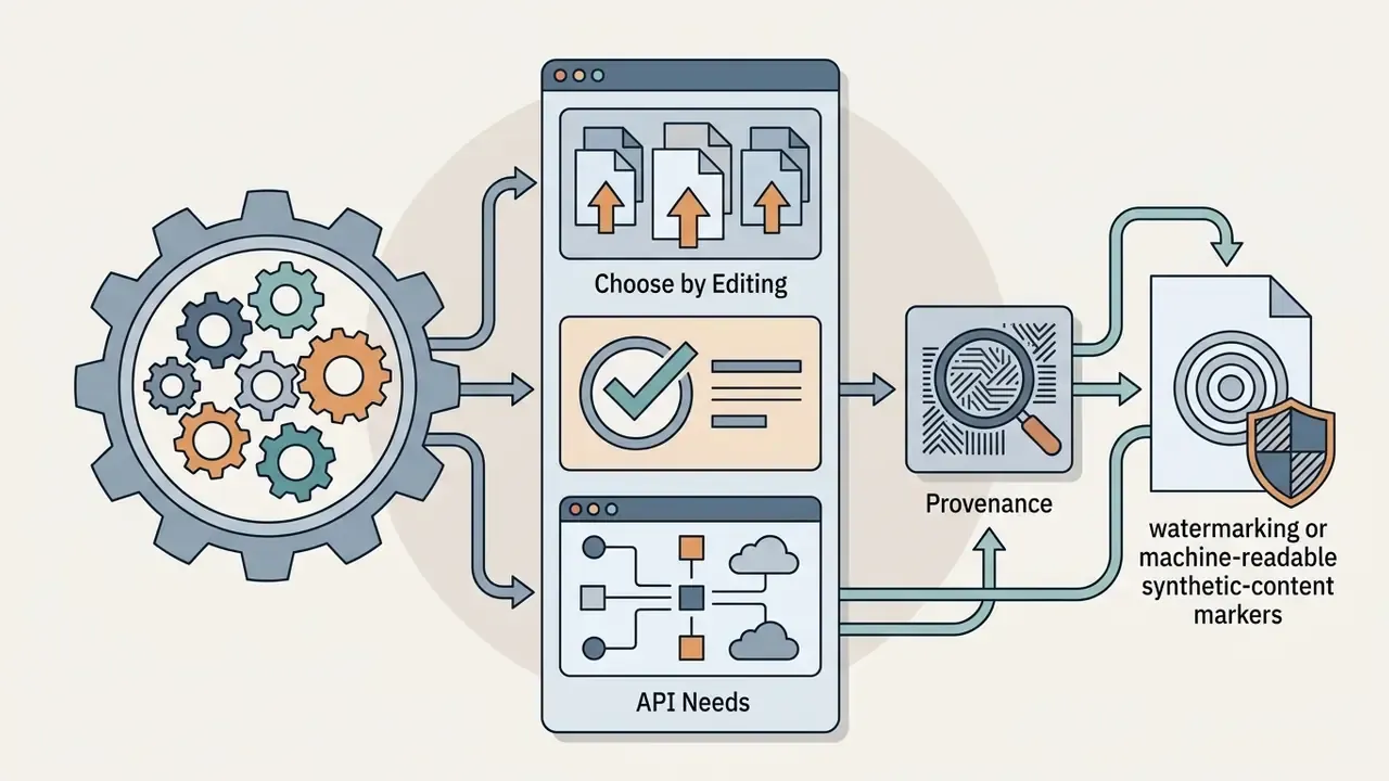 Gear mechanism feeding into a central processor that applies provenance markers to digital content