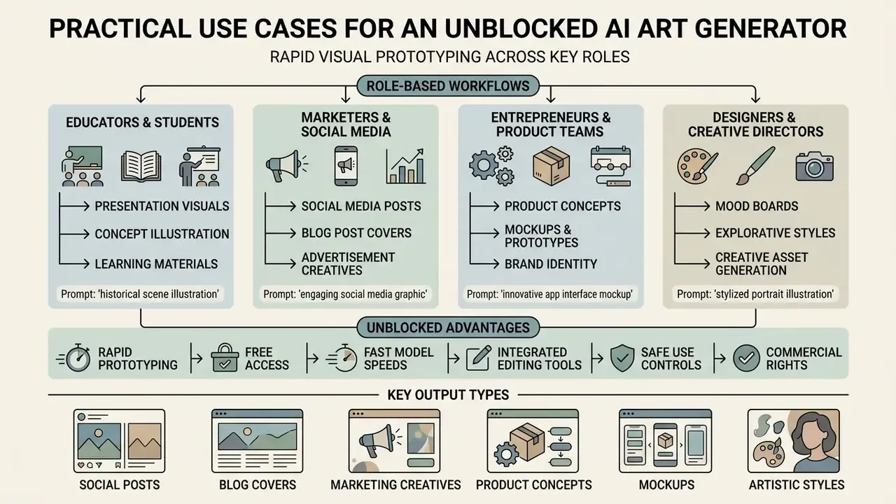 Diagram detailing professional roles, workflow advantages, and output types for visual prototyping