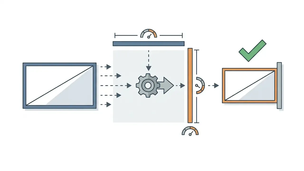 Input video frame being processed by a gear mechanism to calculate constrained output dimensions