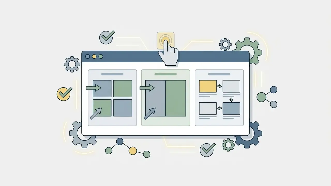Browser window showing three template options for grid, split-screen, and storyboard layouts