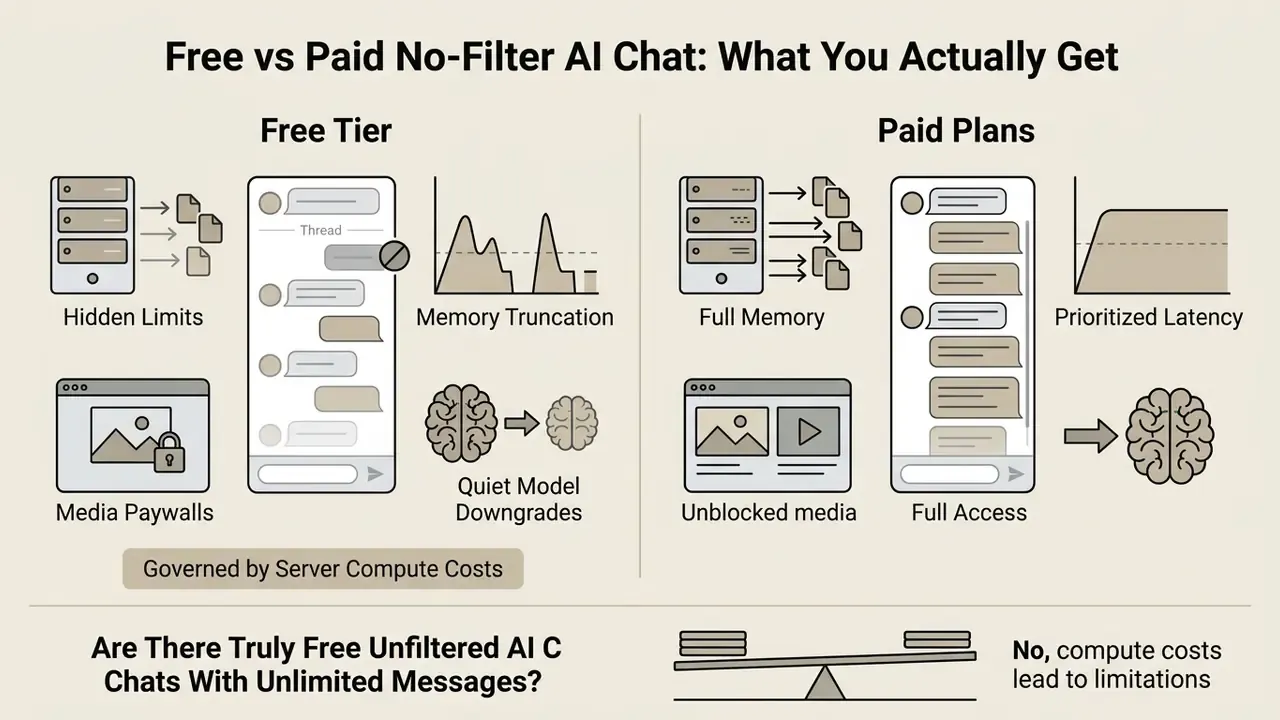 Comparison chart showing how server costs create performance differences between free and paid AI chat apps