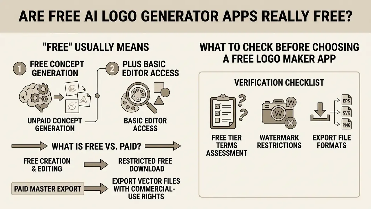 Comparison chart outlining free versus paid design features and a verification checklist for software