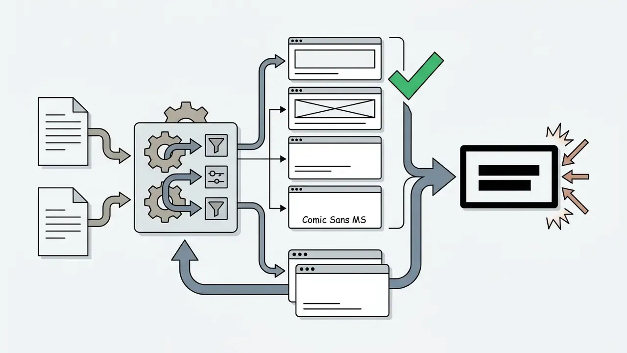 Documents feeding into a gear mechanism that filters font options for final text display