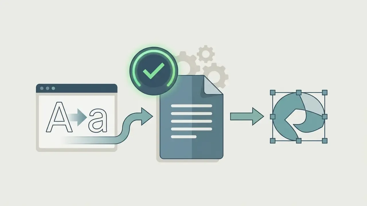 Process of converting text to outlines and validating the file as an editable vector graphic