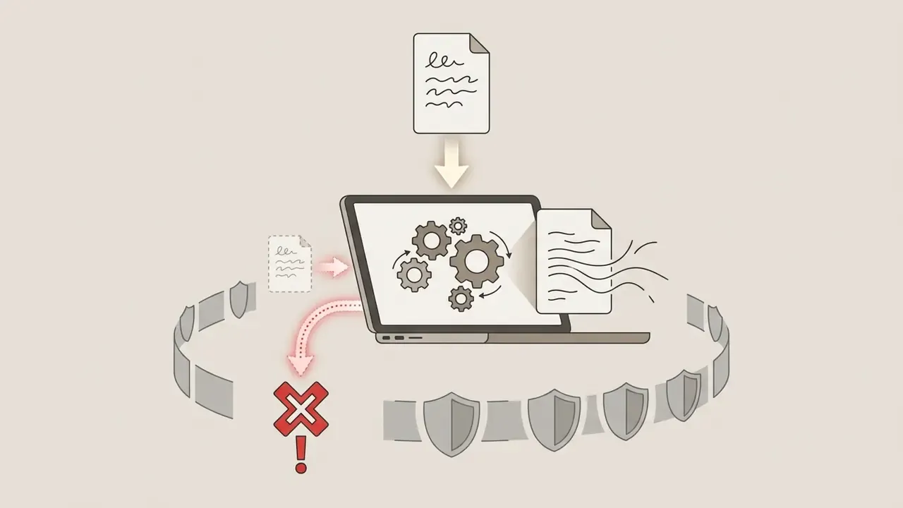 Laptop processing documents inside a security perimeter with data bypassing the protective shield