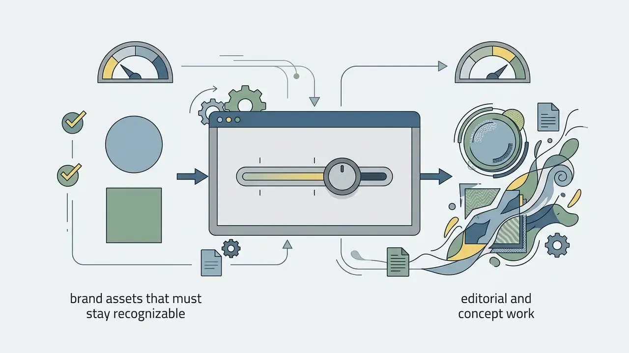 Slider control adjusting visual intensity between simple geometric shapes and complex artistic patterns