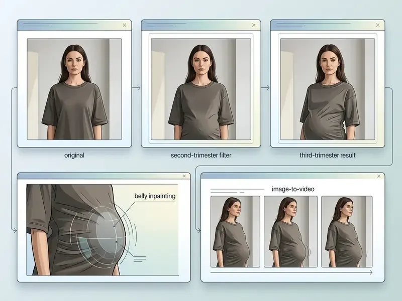 Comparison of a woman in original, second-trimester, and third-trimester states using digital inpainting