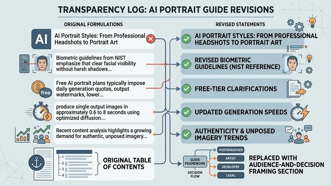 Comparison chart showing original document text and corresponding updated versions with green checkmarks